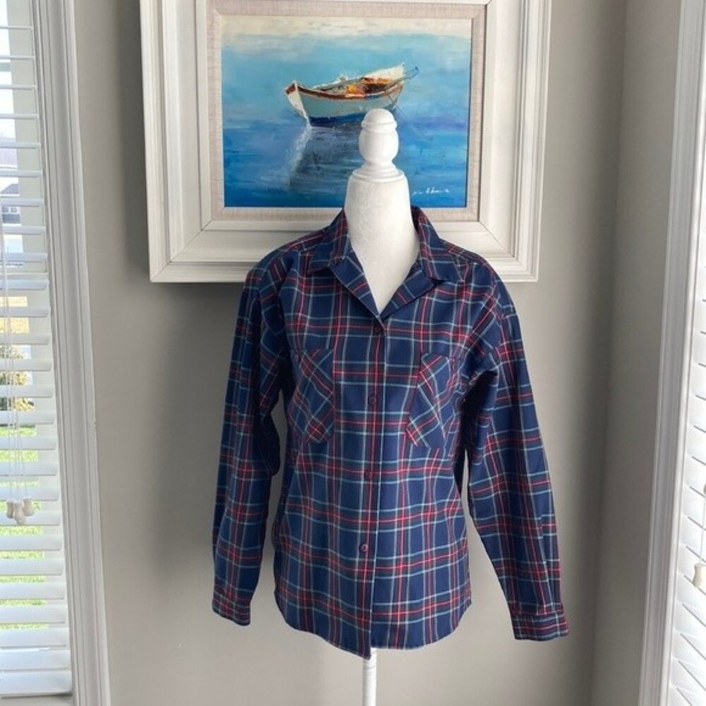 Vintage 62 East Tartan Plaid Button Navy Up Button Pocket Shirt Small